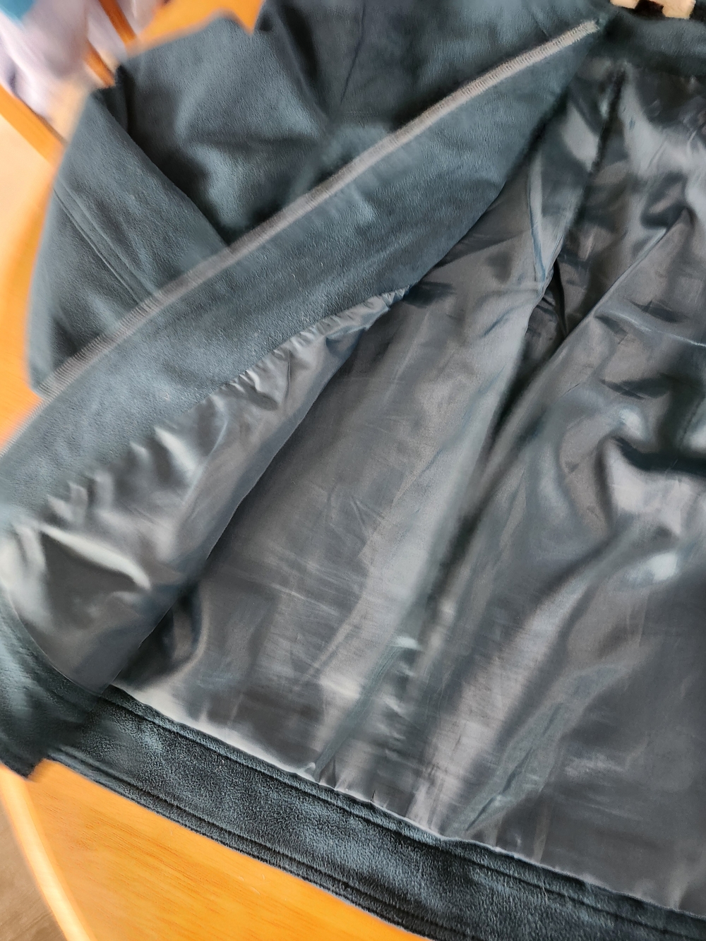 Northern Reflections Teal Faux Suede Zip Up Jacket | Peacock Blue Moto Style - Picture 9 of 10
